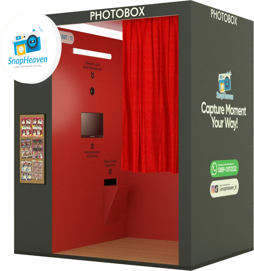 Mesin photobox SnapBox tampilan Hitam, tampak samping depan