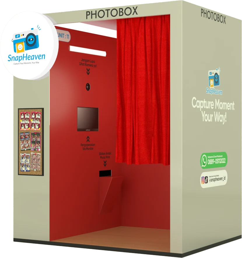 Mesin photobox SnapBox tampilan Silver, tampak samping depan