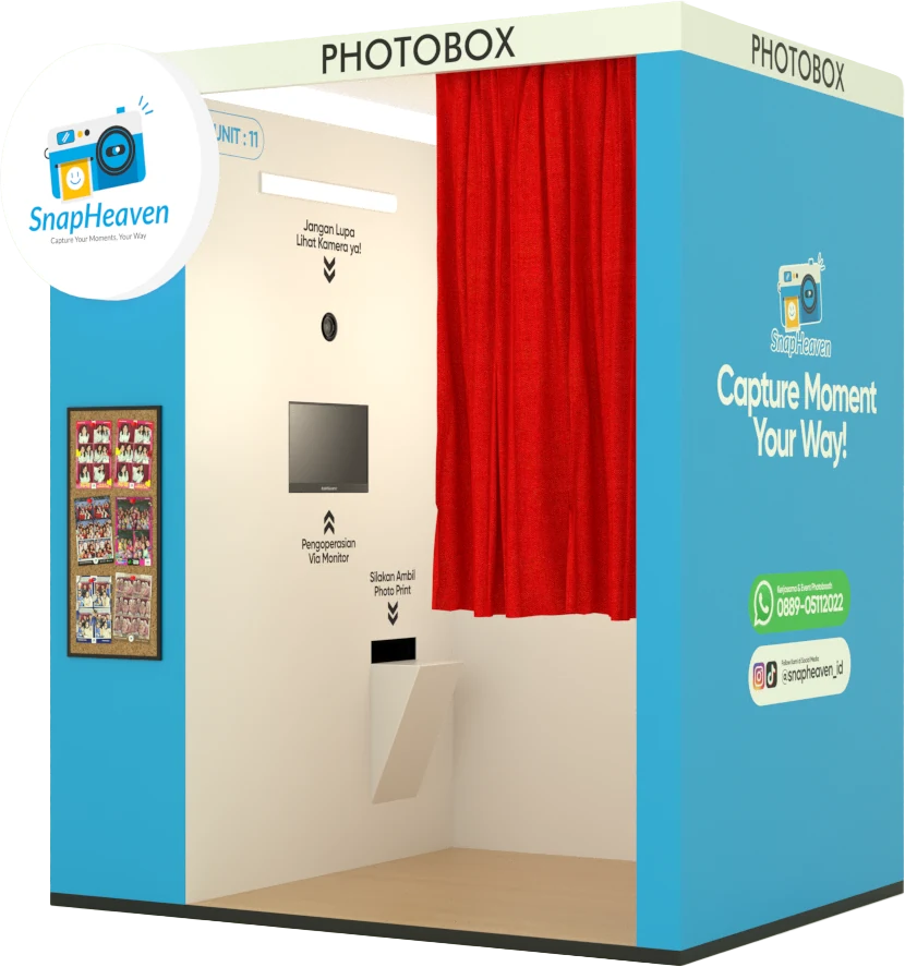 Mesin photobox SnapBox tampilan Standard, tampak samping depan
